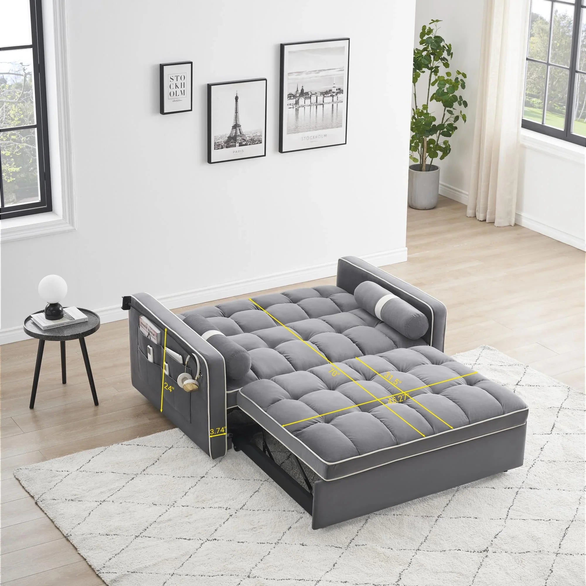 3 in 1 Sleeper Sofa Couch Bed,for Living Room Apartment,Grey