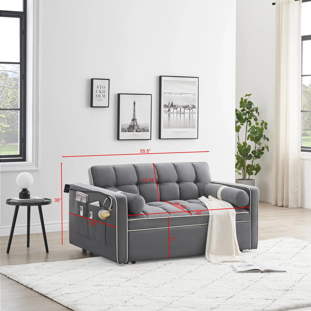 3 in 1 Sleeper Sofa Couch Bed,for Living Room Apartment,Grey